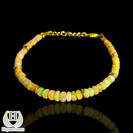 Ethiopian Opal Bracelet: 4mm Sterling Silver Rainbow Fire Opal Jewelry