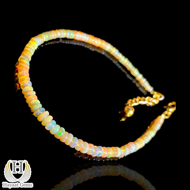 Ethiopian Golden Fire Opal Beads Bracelet: Multi Fire Gemstone