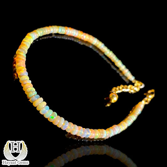 Ethiopian Golden Fire Opal Beads Bracelet: Multi Fire Gemstone