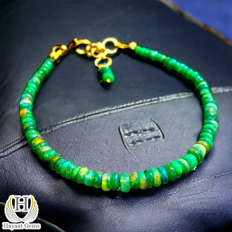 AAA Green Opal Bracelet: 18k Gold Filled Sterling Silver Beaded Charm
