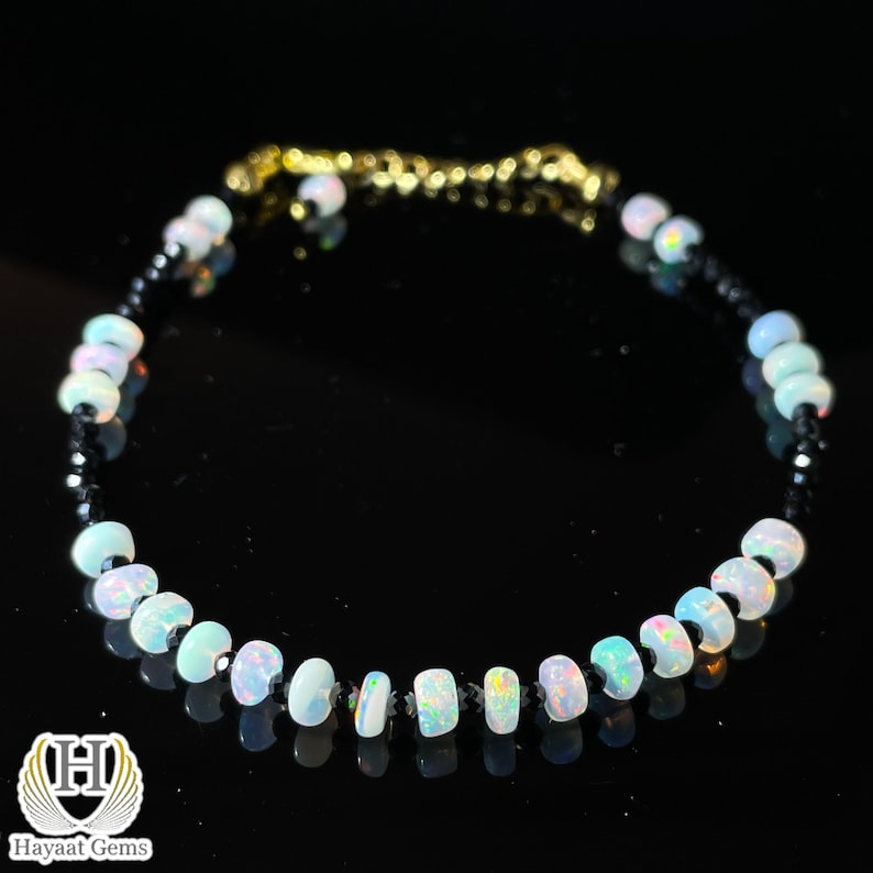 Ethiopian Welo Opal Bracelet: Rainbow Fire, 925 Sterling Silver Beaded Jewelry