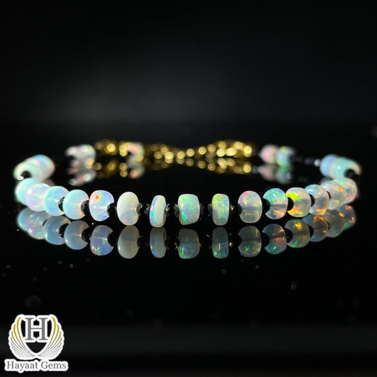Ethiopian Welo Opal Bracelet: Rainbow Fire, 925 Sterling Silver Beaded Jewelry