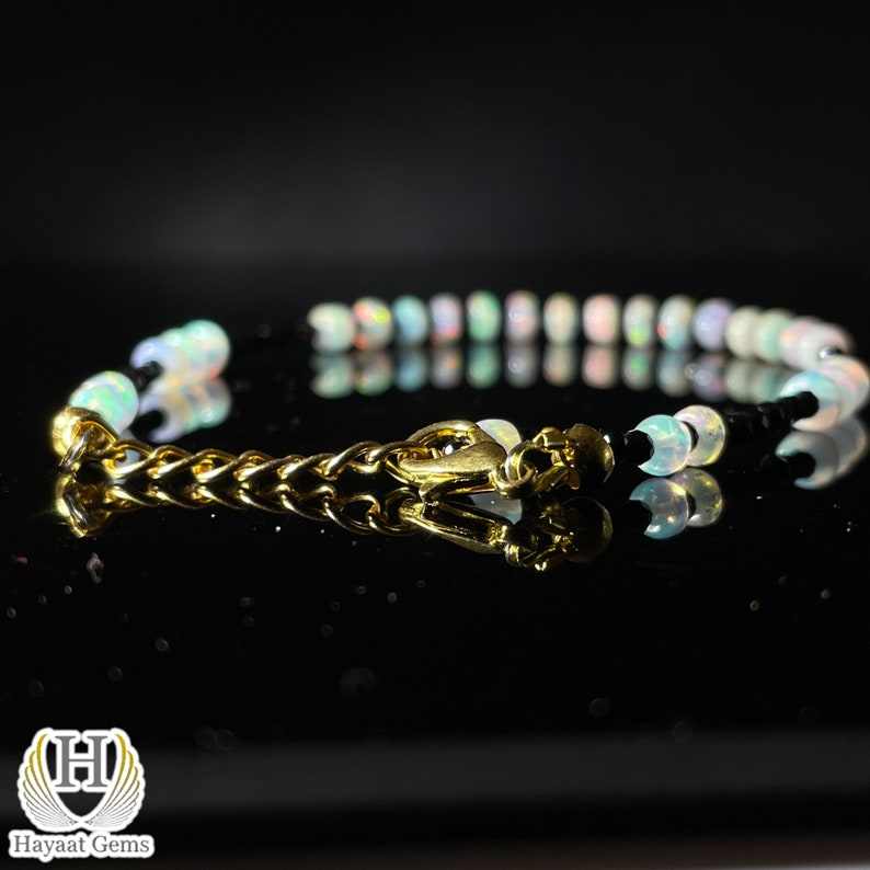 Ethiopian Welo Opal Bracelet: Rainbow Fire, 925 Sterling Silver Beaded Jewelry