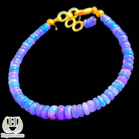 Lavender Ethiopian Opal Bracelet: Sterling Silver Beaded Fire Opal Jewelry