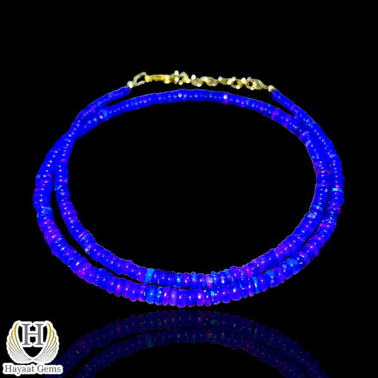 Blue Ethiopian Opal Beaded Necklace: Dainty Sterling Silver, 18k Gold Finish
