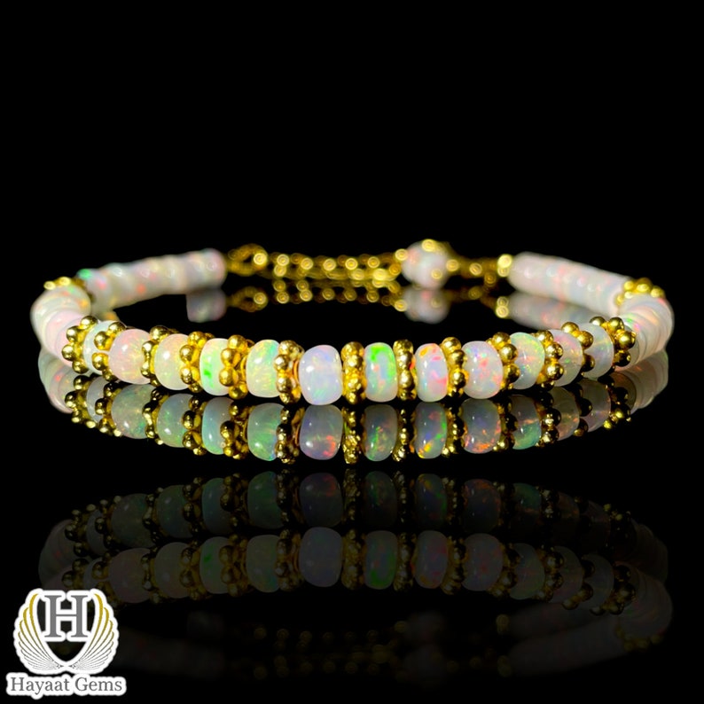 Ethiopian Opal Beaded Bracelet, Rainbow Fire, Sterling Silver