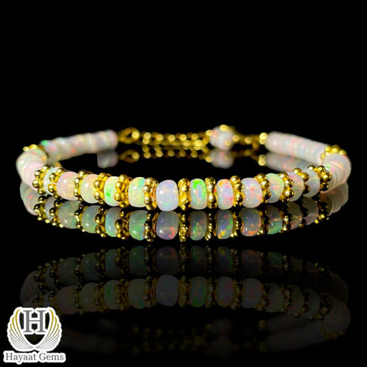 Ethiopian Opal Beaded Bracelet, Rainbow Fire, Sterling Silver