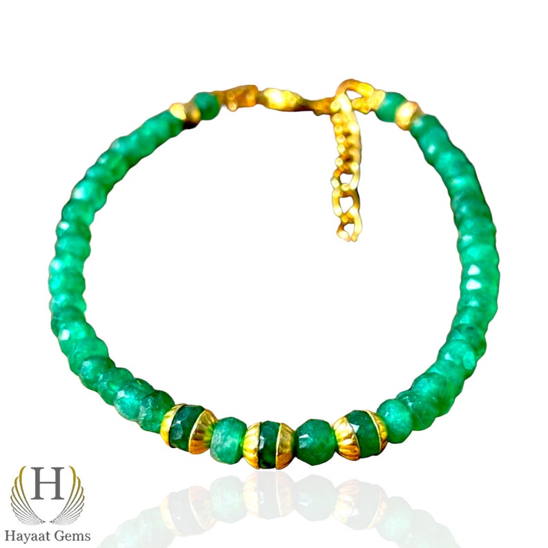 Raw Emerald Beaded Bracelet: May Birthstone, Dainty Gemstone, Personalized Charm
