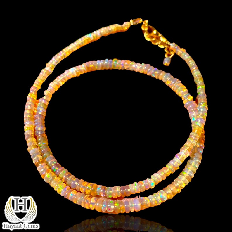 Ethiopian Opal Beaded Necklace: Golden Multi Fire Opal, Smooth Beads