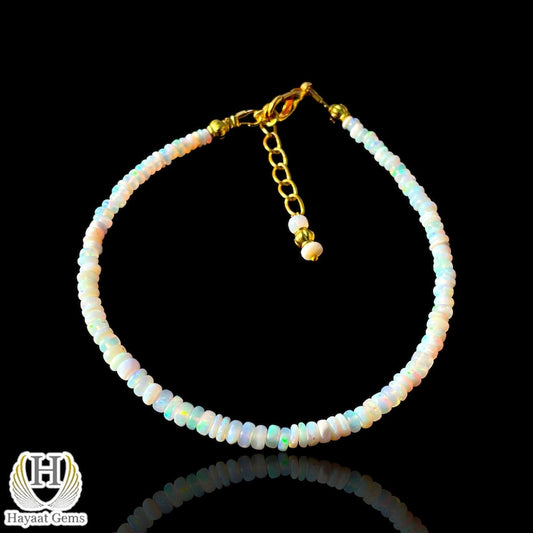White Ethiopian Opal Beaded Bracelet: Multi Fire Gemstone Jewelry