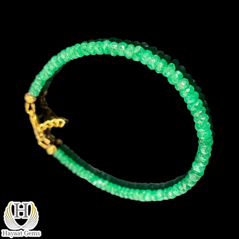 Faceted Zambian Emerald Bracelet: May Birthstone, Silver & Gold