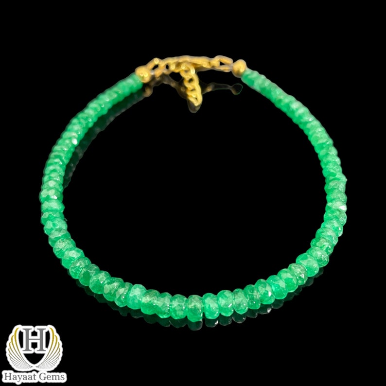 Genuine Emerald Bead Bracelet: Sterling Silver May Birthstone Jewelry