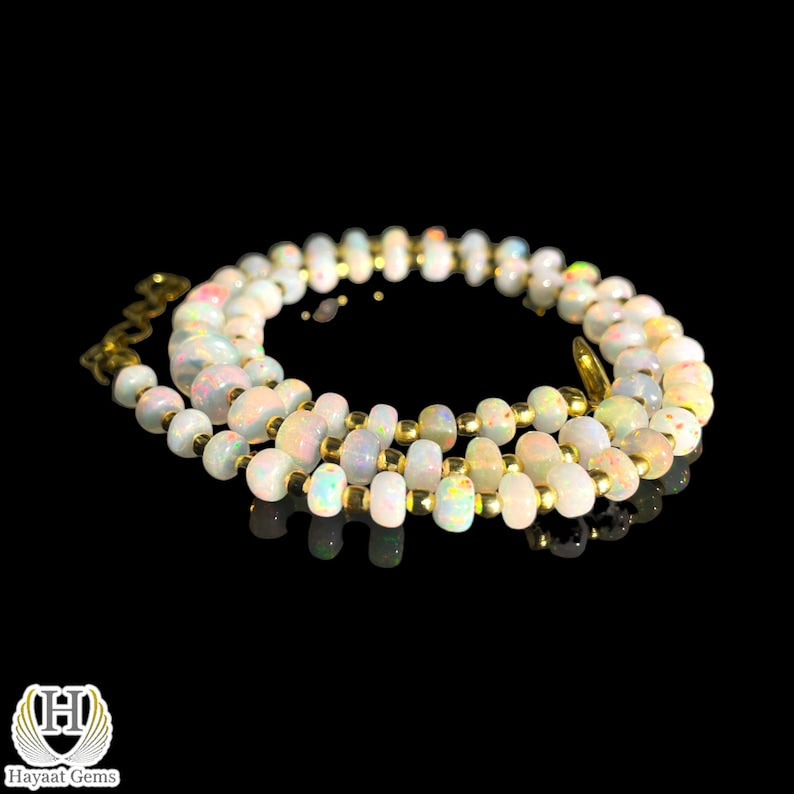 Ethiopian Opal Necklace: Welo Fire Opal Rondelle Beads, 18k Gold Sterling Silver