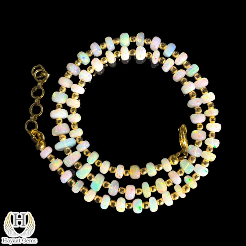 Ethiopian Opal Necklace: Welo Fire Opal Rondelle Beads, 18k Gold Sterling Silver