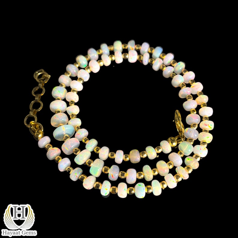 Ethiopian Opal Necklace: Welo Fire Opal Rondelle Beads, 18k Gold Sterling Silver