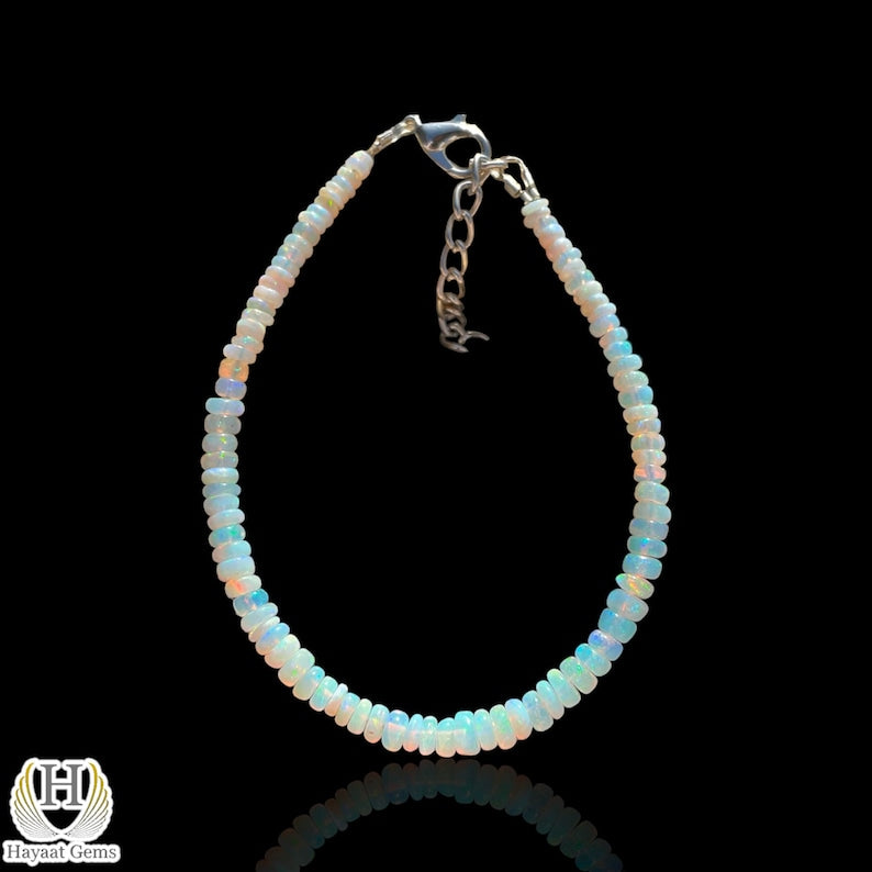 Ethiopian Opal Beaded Bracelet: Multi-Fire Gemstone Jewelry, AAA Quality