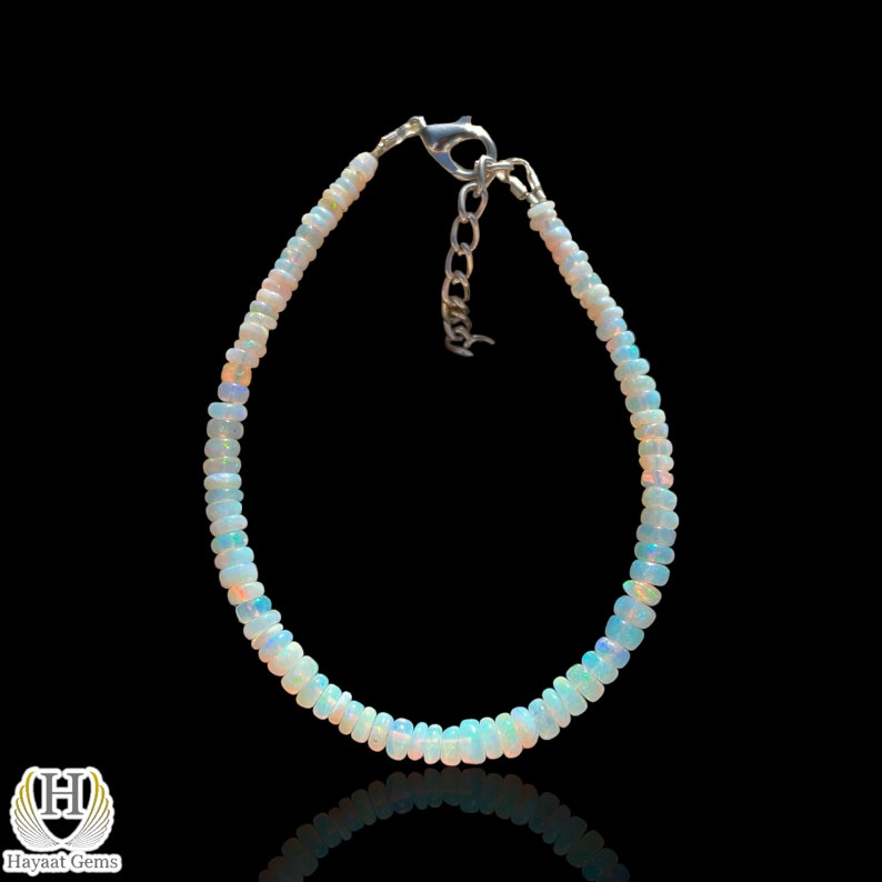 Ethiopian Opal Beads Bracelet: Natural White Opal, Multi-Fire Gemstone