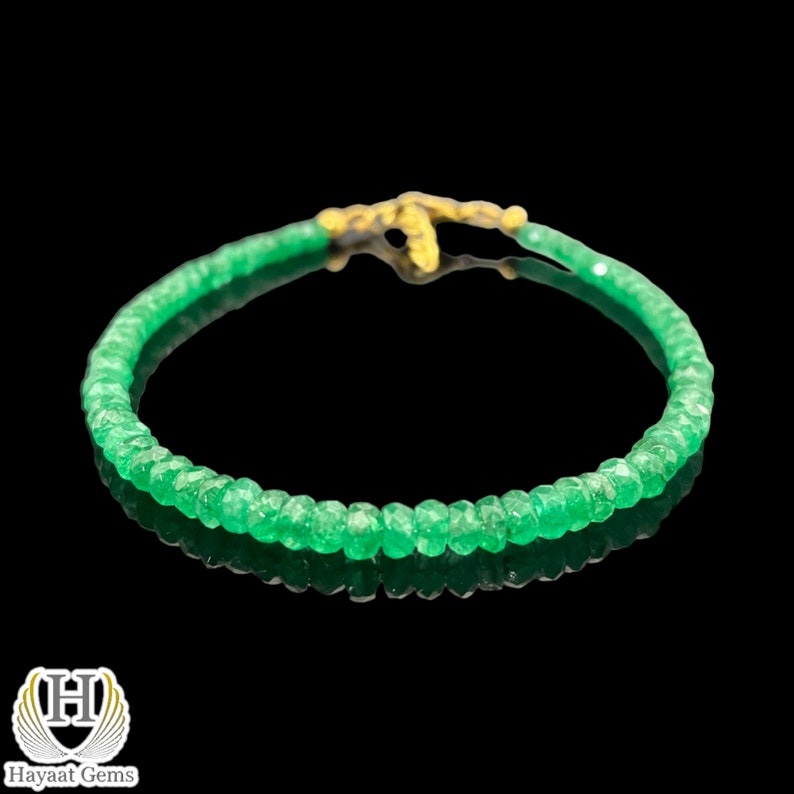 Faceted Zambian Emerald Bracelet: May Birthstone, Silver & Gold