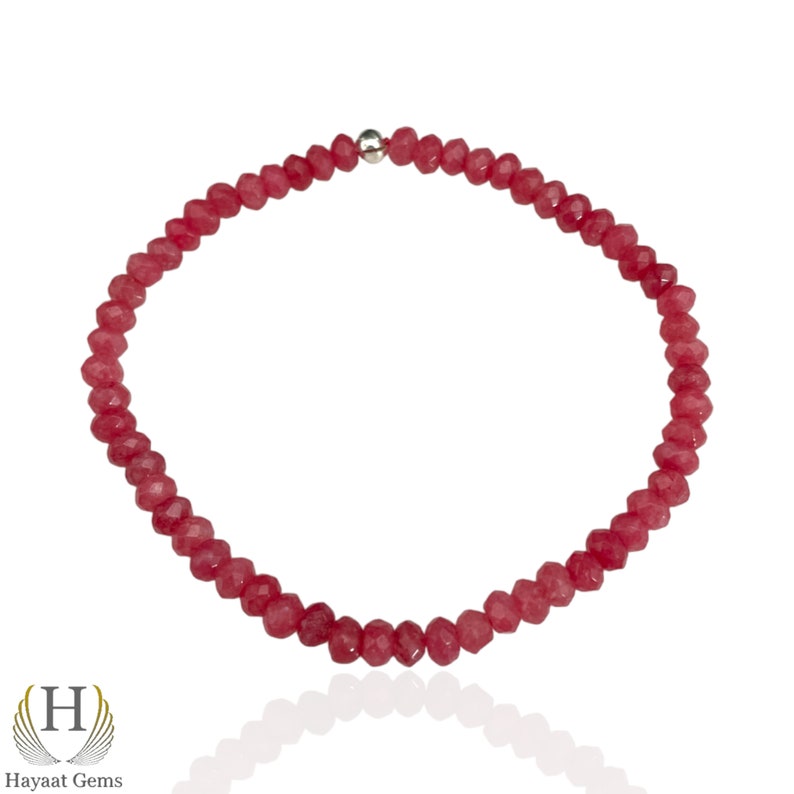 Faceted Indian Ruby Stretch Bracelet: AAA Quality, 4mm Beads