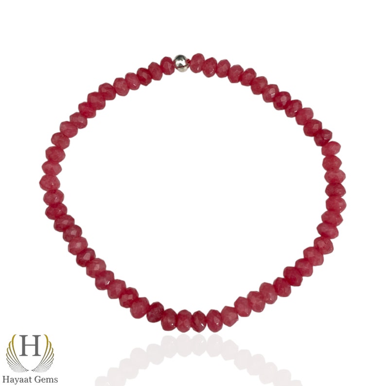 Faceted Indian Ruby Stretch Bracelet: AAA Quality, 4mm Beads