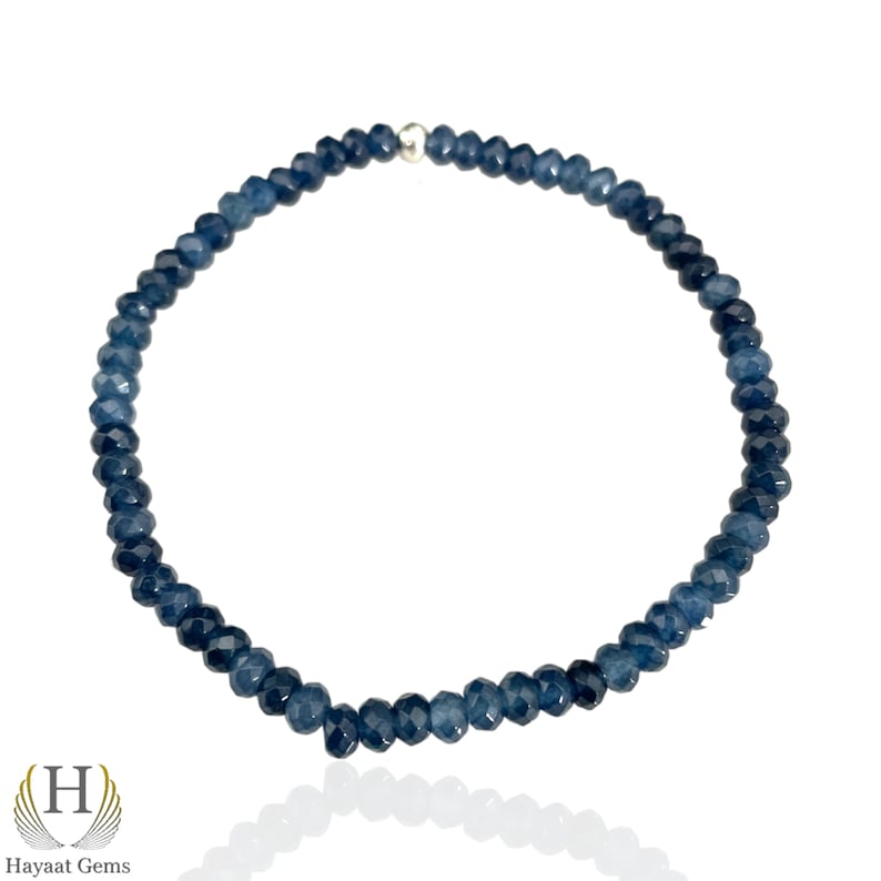 Blue Sapphire Bracelet: Faceted Gemstone Stretchy Healing Beads