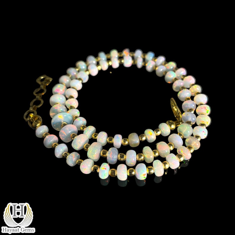 Ethiopian Opal Necklace: Welo Fire Opal Rondelle Beads, 18k Gold Sterling Silver