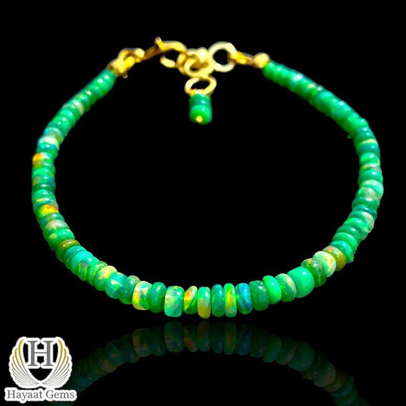 AAA Green Opal Bracelet: 18k Gold Filled Sterling Silver Beaded Charm