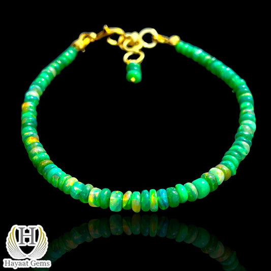 AAA Green Opal Bracelet: 18k Gold Filled Sterling Silver Beaded Charm