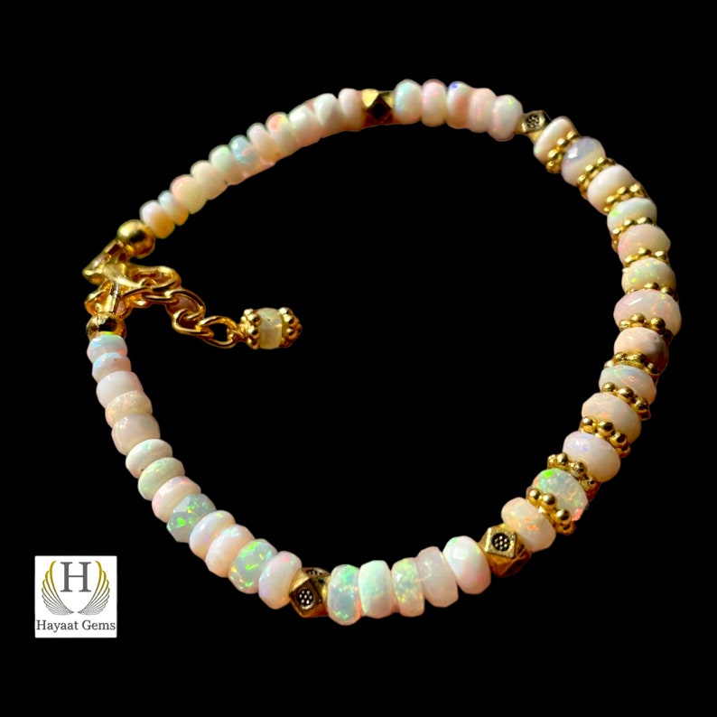 Ethiopian Opal Beaded Bracelet: White Rainbow Fire Opal Jewelry
