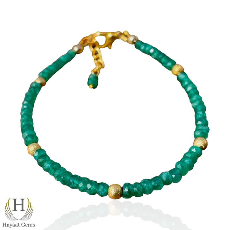Faceted Emerald Bead Bracelet: Natural Zambian Emerald, May Birthstone
