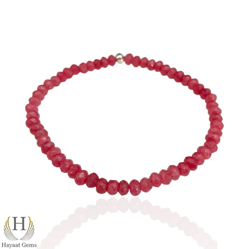Faceted Indian Ruby Stretch Bracelet: AAA Quality, 4mm Beads