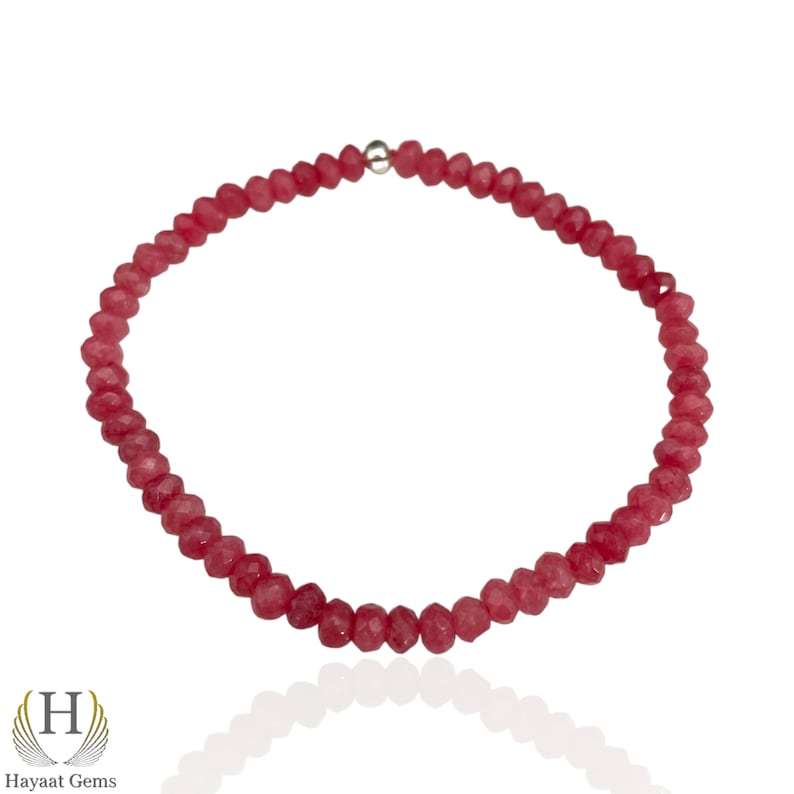 Faceted Indian Ruby Stretch Bracelet: AAA Quality, 4mm Beads