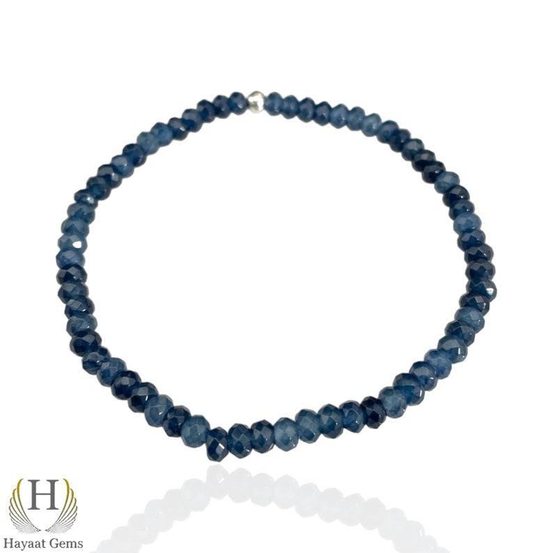 Blue Sapphire Bracelet: Faceted Gemstone Stretchy Healing Beads
