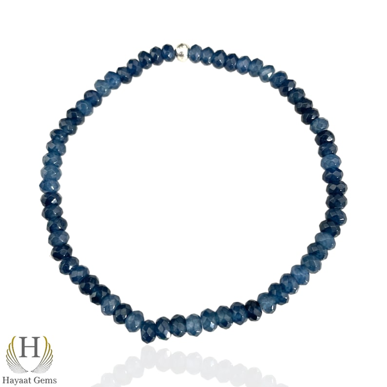 Blue Sapphire Bracelet: Faceted Gemstone Stretchy Healing Beads