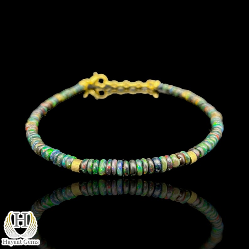 Ethiopian Black Opal Bracelet: Sterling Silver Beaded Fire Opal Jewelry