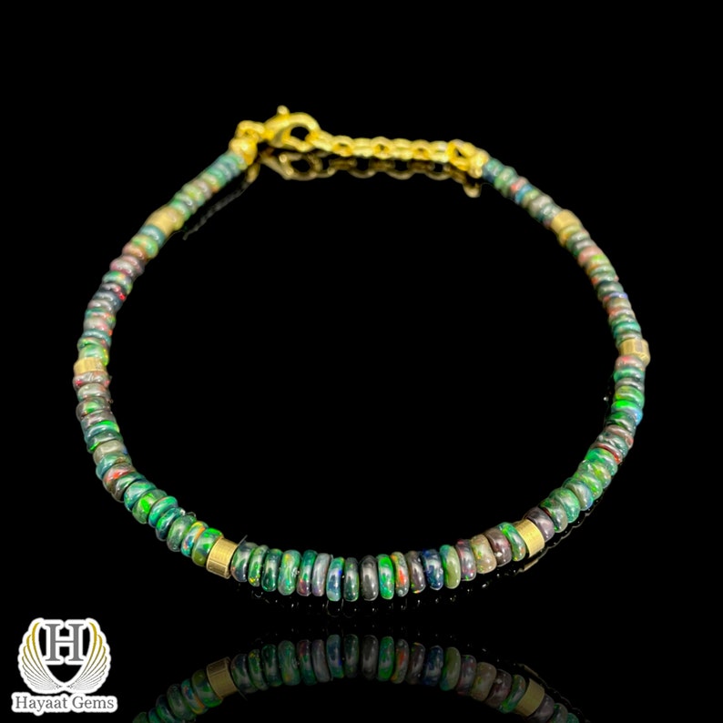 Ethiopian Black Opal Bracelet: Sterling Silver Beaded Fire Opal Jewelry