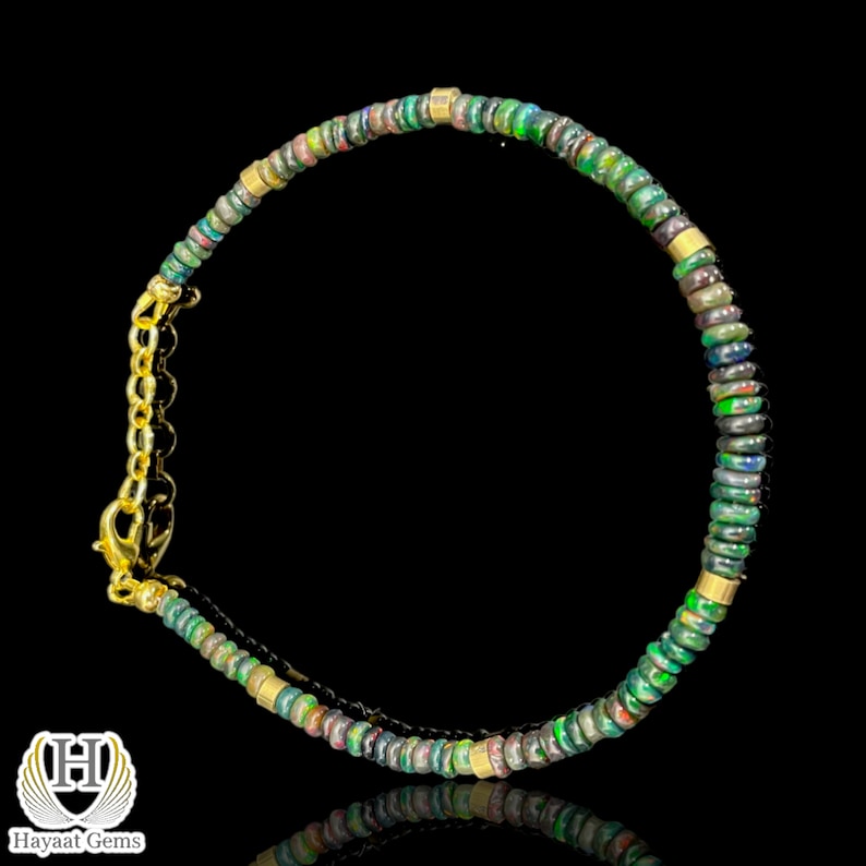 Ethiopian Black Opal Bracelet: Sterling Silver Beaded Fire Opal Jewelry