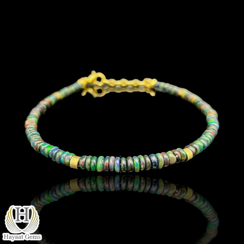 Ethiopian Black Opal Bracelet: Sterling Silver Beaded Fire Opal Jewelry