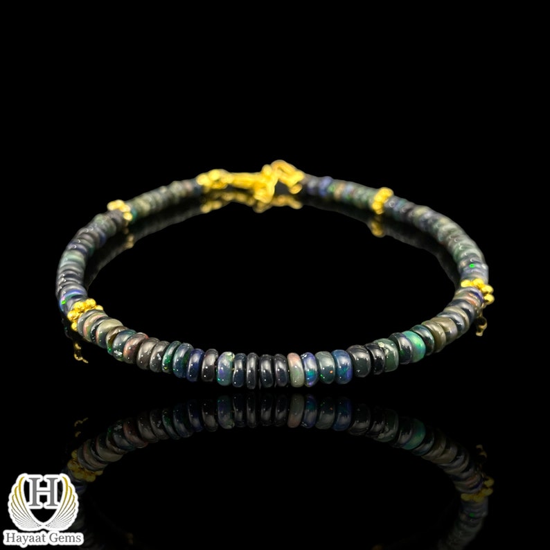 Ethiopian Black Opal Bracelet: Sterling Silver Beaded Jewelry