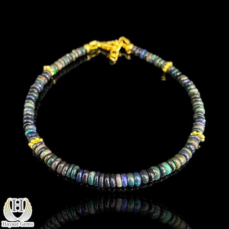 Ethiopian Black Opal Bracelet: Sterling Silver Beaded Jewelry