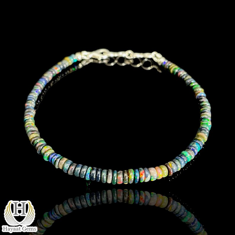 Ethiopian Black Opal Bracelet, Sterling Silver, Green Fire Opal Jewelry