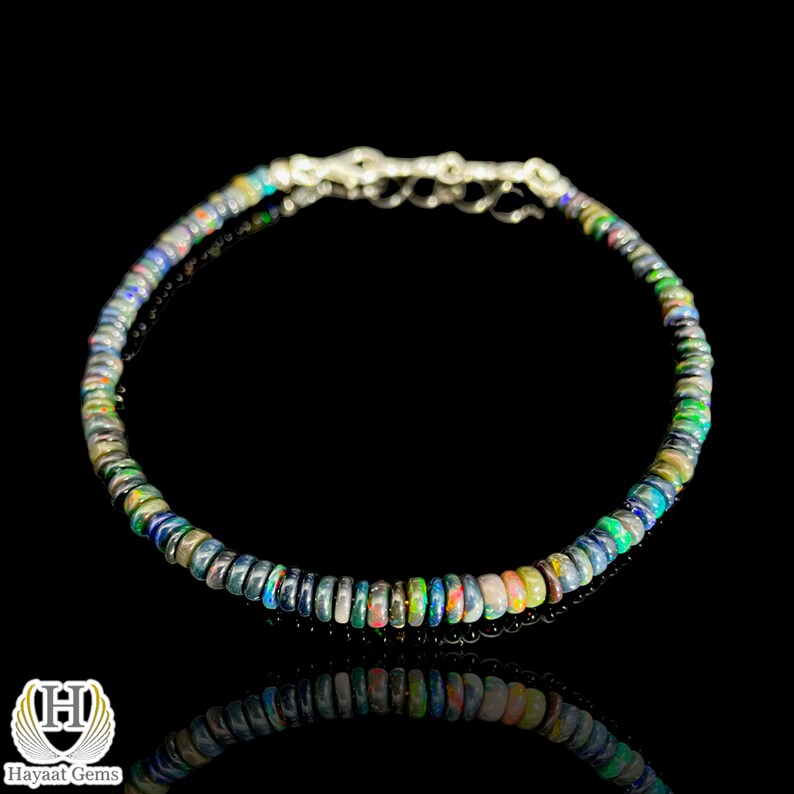 Ethiopian Black Opal Bracelet, Sterling Silver, Green Fire Opal Jewelry
