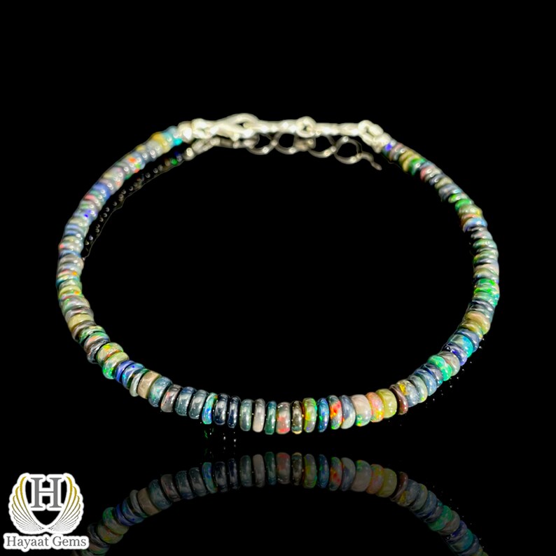 Ethiopian Black Opal Bracelet, Sterling Silver, Green Fire Opal Jewelry