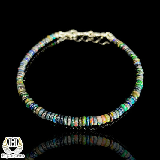 Ethiopian Black Opal Bracelet, Sterling Silver, Green Fire Opal Jewelry
