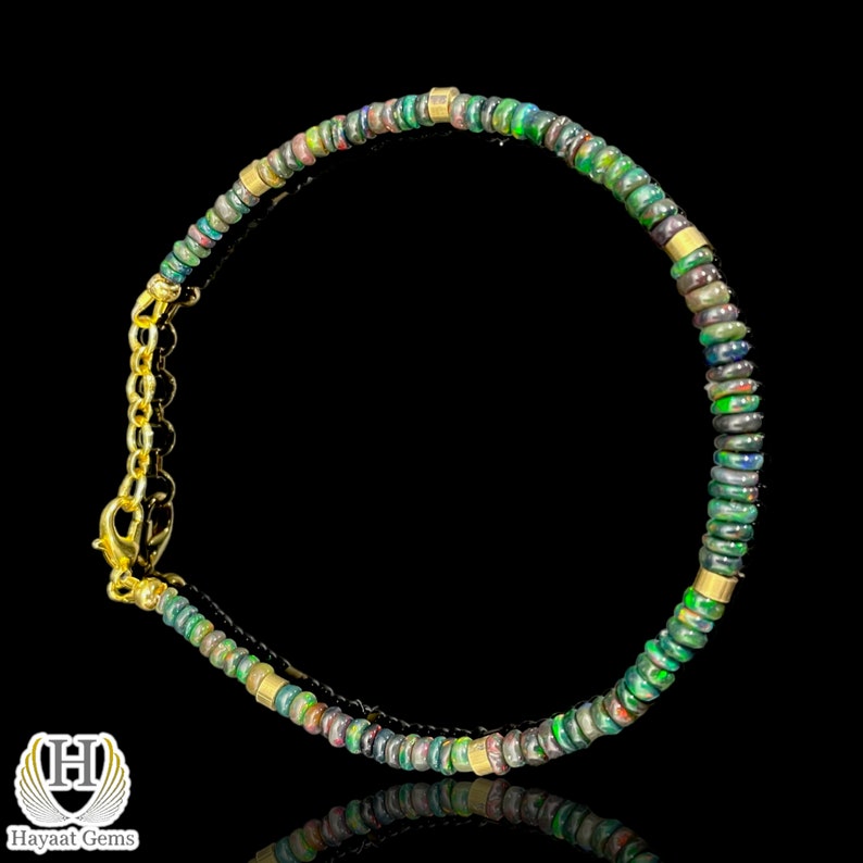 Ethiopian Black Opal Bracelet: Sterling Silver Beaded Fire Opal Jewelry