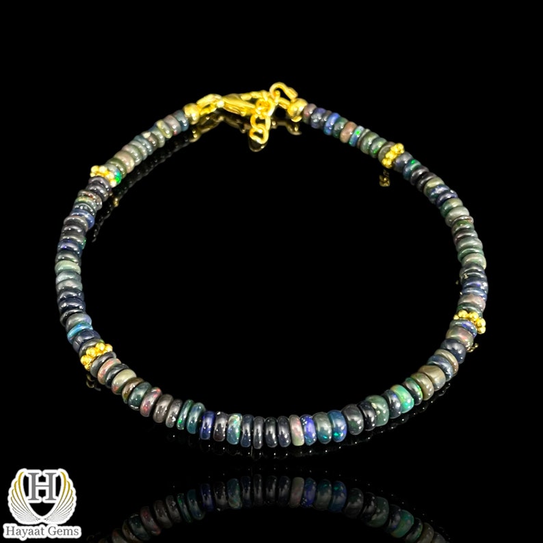 Ethiopian Black Opal Bracelet: Sterling Silver Beaded Jewelry