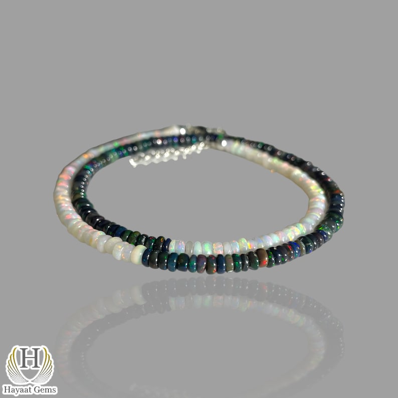 Ethiopian Black and White Opal Necklace, Sterling Silver Beaded Jewelry