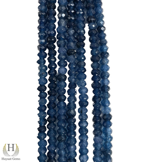 Blue Sapphire 7-Line Faceted Beaded Necklace: AAA Gemstone, Silver/Gold Plated