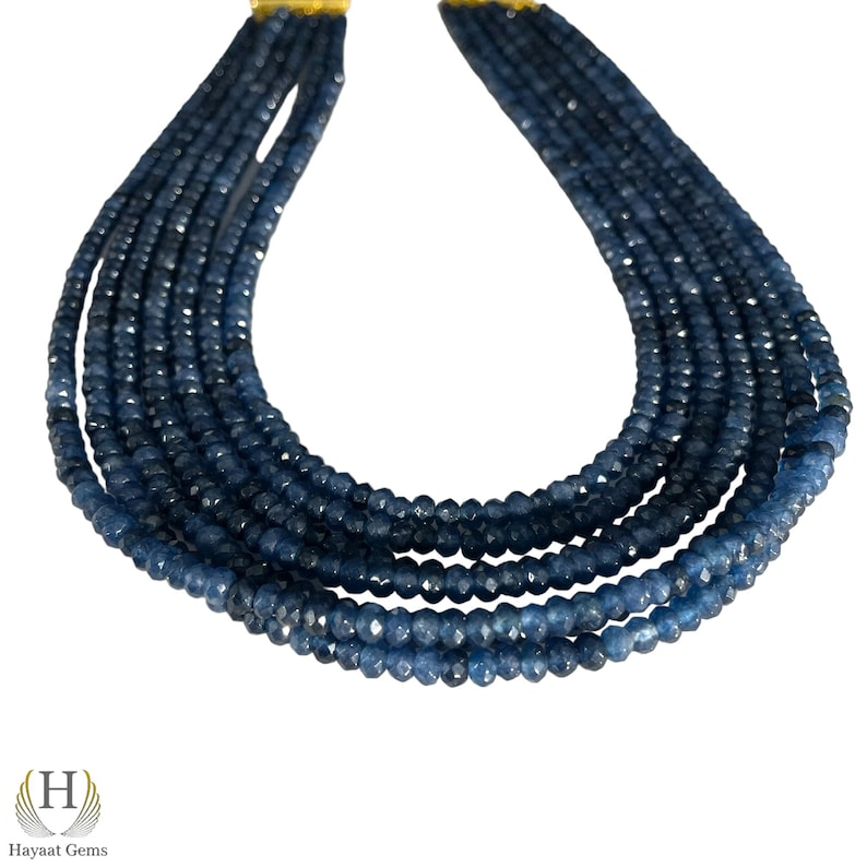 AAA Blue Sapphire Faceted 7-Line Necklace: Silver & Gold Filled