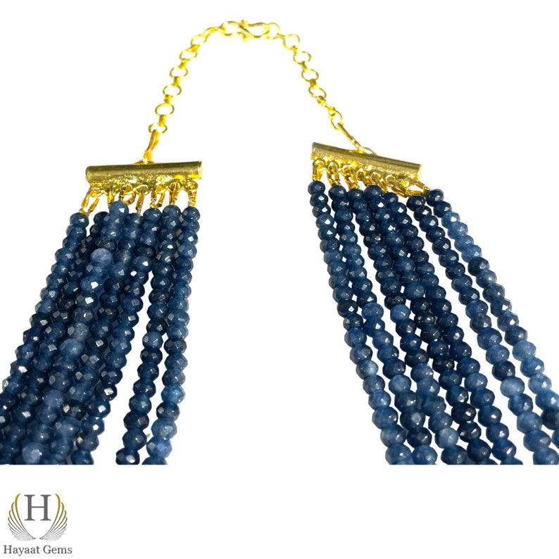 AAA Blue Sapphire Faceted 7-Line Necklace: Silver & Gold Filled